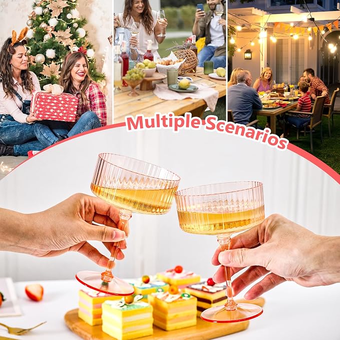 ZOMUIA Ribbed Coupe Glasses 16 Pcs, 10 oz Plastic Champagne Coupe Detachable - Image 4
