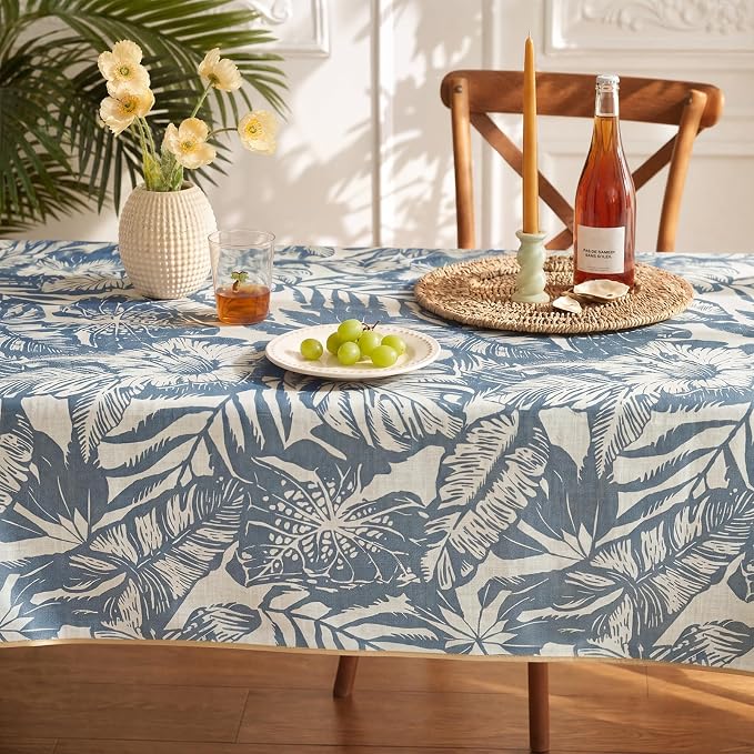 jinchan Blue Tropical Floral Linen Square Table Cloth 50x50 | Tropical - Image 8
