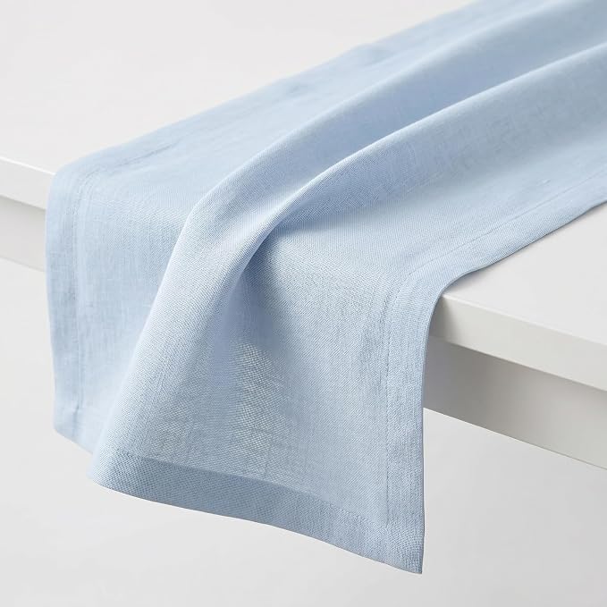 Solino Home 100% Pure Linen Table Runner Ice Water Woven, Fete 14 x 60 in | - Image 4