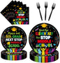 EUOYUFO 96Pcs 5th Grade Graduation Paper Plates Napkins Forks Peace Out Fifth by EUOYUFO