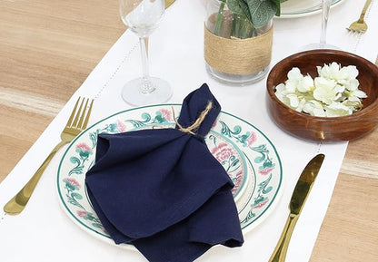 PurpleEssences Set of 12 Cloth Dinner Napkins 100% Cotton 18x18 Inch - Soft Durable Washable - Ideal for Farmhouse Party Christmas Holiday Winter - Perfect Everyday Use Table Linen - Navy Blue