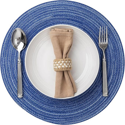 Round Placemats Set of 12 Woven Placemats Washable Braided Table Mats for Dining Table Heat Resistant Non-Slip Circle Place Mats(Royal Blue)