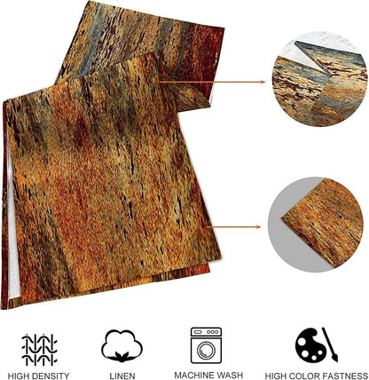 Brown Rust Table Runner and Placemats Set of 6, Linen 90" Long | Abstract - Image 3