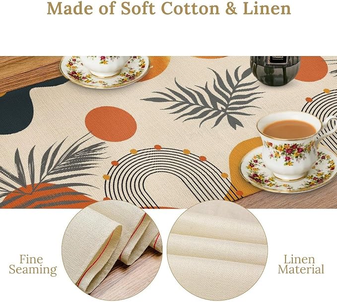 YCness Boho Leaf Table Runner, Mid Century Modern Minimalism Palm Tropical Leaf - Image 6