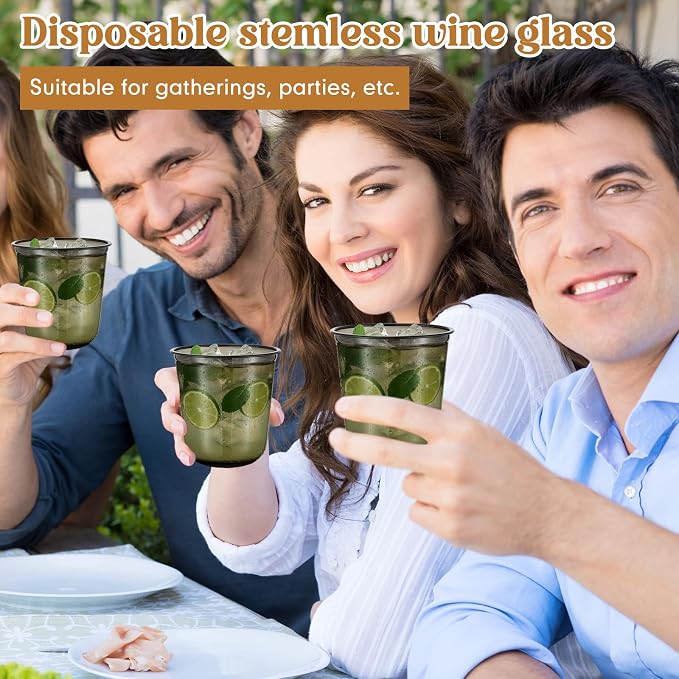 Ziliny 100 Pcs Disposable Stemless Glasses 12oz Crystal Plastic Wine Glasses - Image 5
