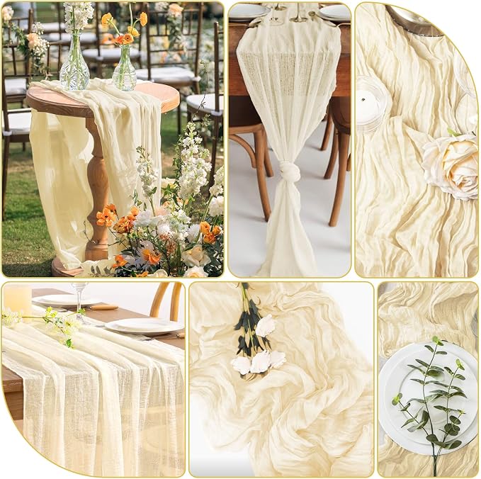 8 Pack Ivory Cheesecloth Table Runner 10FT Long Boho Gauze Fabric Table Runner - Image 3