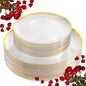 LIYH 60 Pcs Clear and Gold Plastic Plates Heavy Duty Clear Disposable Plates for Party Gold Plastic Plate for Wedding Birthday Include 30 Dinner 30 Dessert Plate