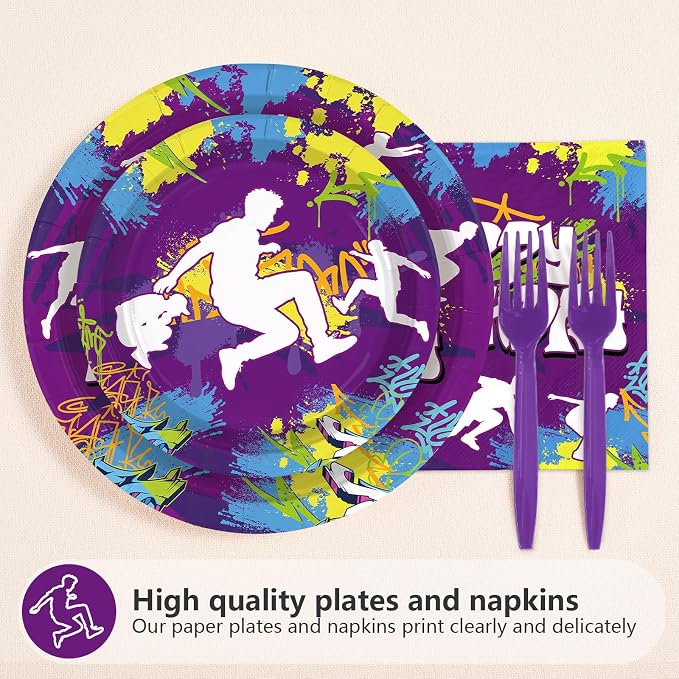96 Pcs Purple Parkour Birthday Party Decorations, Serves 24 | Parkour Theme - Image 2