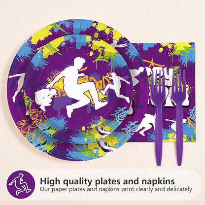 96 Pcs Purple Parkour Birthday Party Decorations, Serves 24 | Parkour Theme - Image 2
