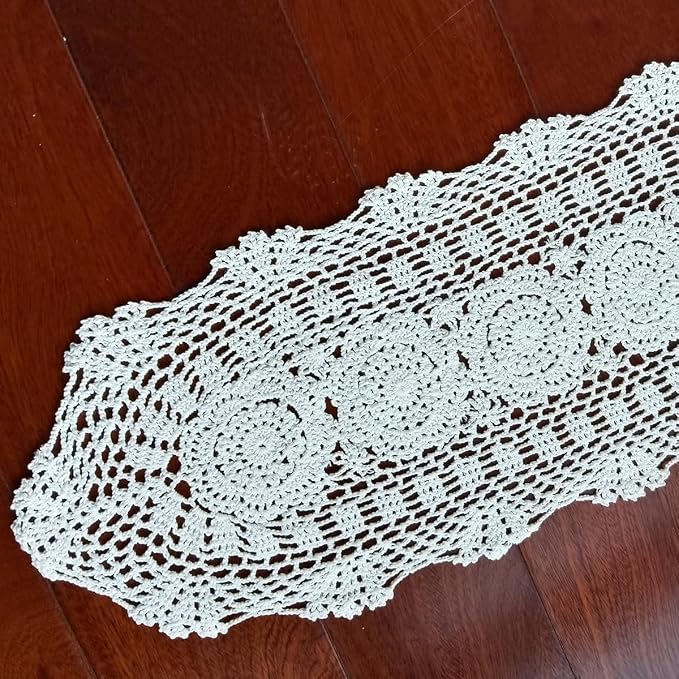 Phantomon Oval Lace Table Runner Doilies Floral Table Scarf Furniture Cloth - Image 3
