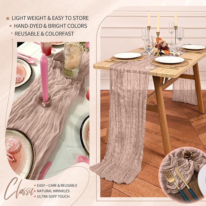 30 Pack Cheesecloth Table Runner 10FT Dusty Pink Table Runner Boho Gauze Cheese - Image 5