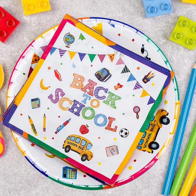 40 Pcs Back to School Paper Plates and Napkins Party Supplies Set, 9-inch - Image 4