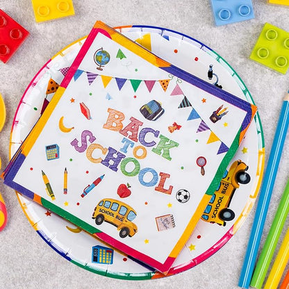 40 Pcs Back to School Paper Plates and Napkins Party Supplies Set, 9-inch - Image 4