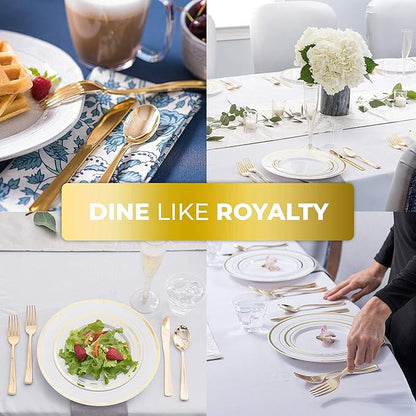 125-Piece White and Gold Fancy Plastic Plates Disposable - Image 2
