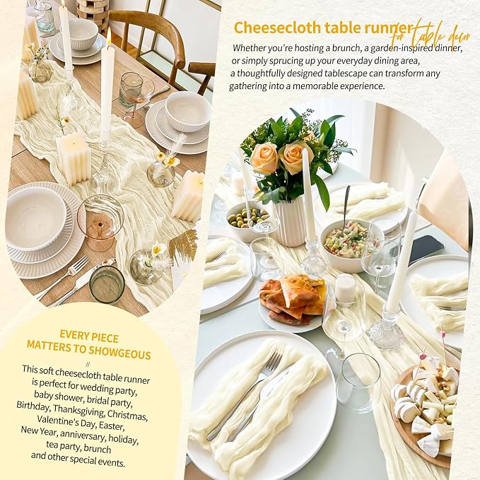 4 Pack Cheesecloth Table Runner 10FT Beige Table Runner Boho Gauze Cheese Cloth - Image 8