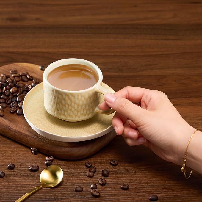 KooK Espresso Mug and Saucer Set, Ceramic Cups and Plates - Image 4
