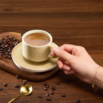 KooK Espresso Mug and Saucer Set, Ceramic Cups and Plates - Image 4