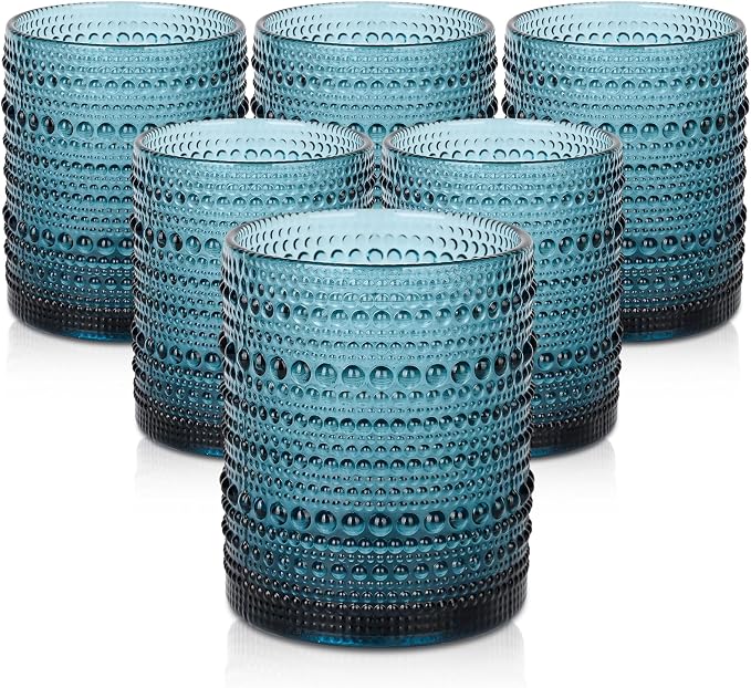 ZMOWIPDL Drinking Glasses Set of 6, 12oz Blue Hobnail Glass Cups | Vintage by ZMOWIPDL