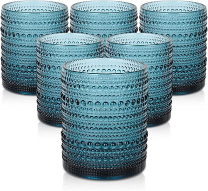 ZMOWIPDL Drinking Glasses Set of 6, 12oz Blue Hobnail Glass Cups | Vintage by ZMOWIPDL