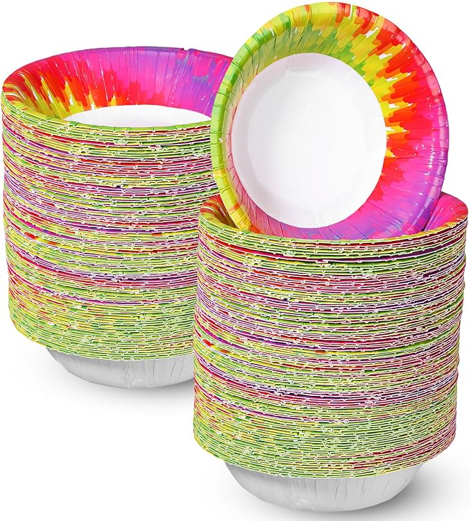 Hsei 100 Pack Tie Dye Paper Bowls 12 oz Disposable Paper Bowls by Hsei