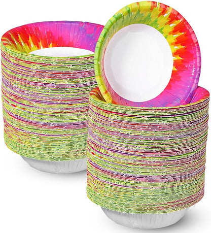 Hsei 100 Pack Tie Dye Paper Bowls 12 oz Disposable Paper Bowls by Hsei