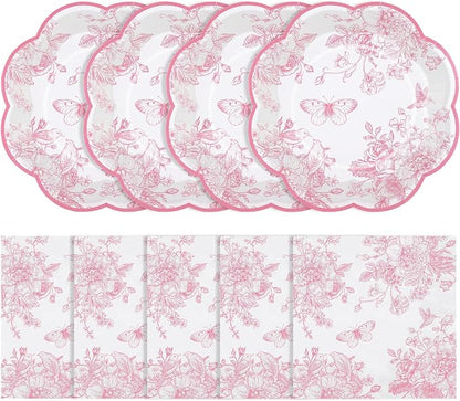 50 Pcs Pink Floral Plates and Napkins, Bridal Baby Showe by NatNarr