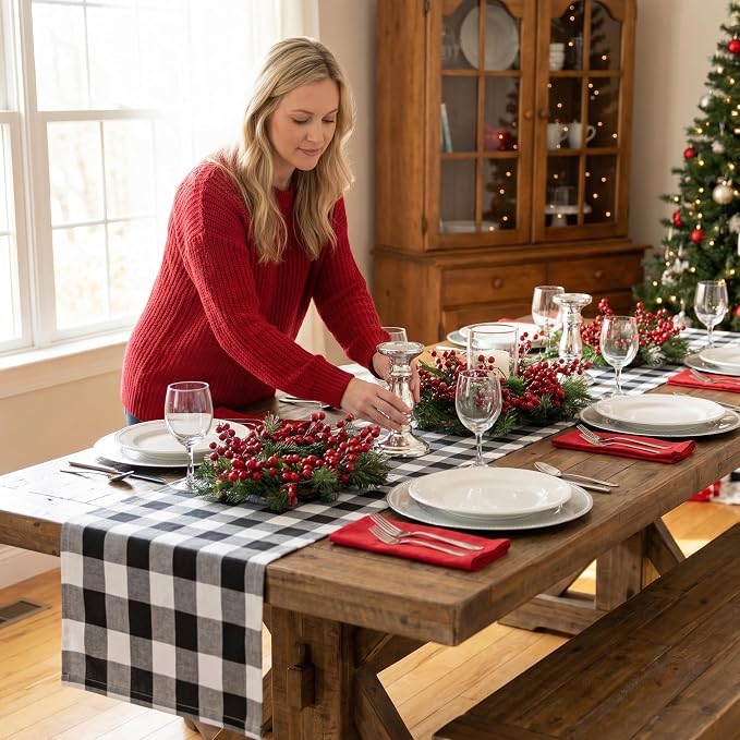 ShinyBeauty Black and White Checkered Table Runner, - Image 3