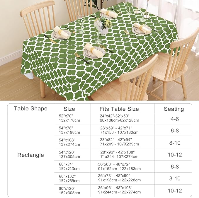 Smiry Rectangle Tablecloth, Waterproof Vinyl Tablecloths with Flannel Backing for Rectangle Tables, Wipeable Spillproof Plastic Tablecloth for Dining, Camping, Indoor and Outdoor (60"x84", Green)