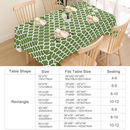 Smiry Rectangle Table Cloth, Waterproof Vinyl Tablecloth with Flannel Backing for Rectangle Tables, Wipeable Spillproof Plastic Tablecloths for Dining, Camping, Indoor and Outdoor (60"x102", Green)