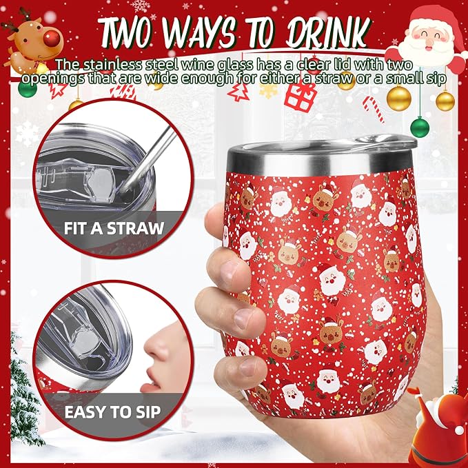 Christmas Wine Tumbler 12 oz Stainless Steel Wine Tumble Insulated Wine Tumbler - Image 5