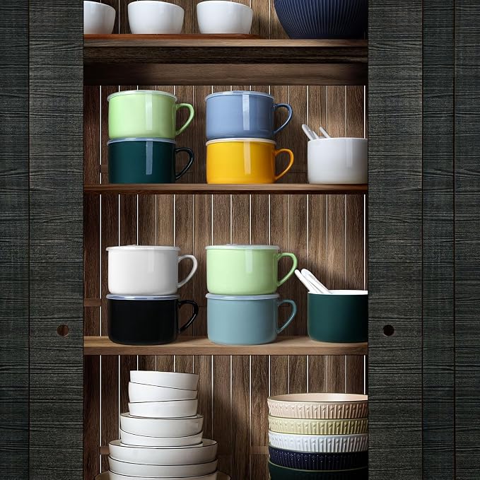 Soup Bowls with Handles & Spoons, 30oz Ceramic Ramen Bowl with Lid, Large Soup - Image 8