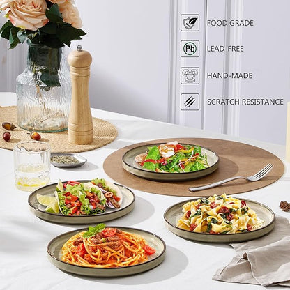 LIANYU 7.9 Inch Dessert Plates Set of 6, Ceramic Dinner Plates Dishes Set for Kitchen, Porcelain Serving Salad Plate, Chip & Scratch Resistant, Microwave, Oven and Dishwasher Safe, Sandy Beige