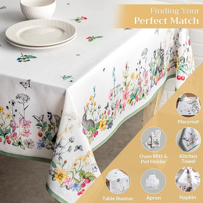 Maison d' Hermine Table Cloth Rectangle Table 100% Cotton 60 x 90 Inches Tablecloth Reusable Decorative for Dining Room Farmhouse Home Valentines Day Decorations Spring Summer - Printemps