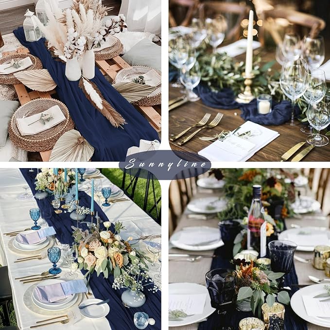 6 Pcs 10FT Navy Blue Cheesecloth Table Runner Gauze Fabric 35 x 120 Inches Long - Image 6
