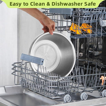 304 Stainless Steel Colander Microporous with Mixing Bowls, 2-Quart Strainers and Colanders for Kitchen, Food-Grade Strainer for Washing Vegetables, Fruit and Rice, Dishwasher Safe(2PCS)