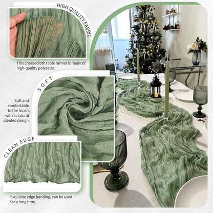 18 Pack Cheesecloth Table Runner 10FT Sage Green Table Runner Boho Gauze Cheese - Image 3