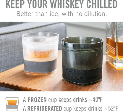 Host Whiskey Freeze Glasses, Double Old Fashioned Glasses, Chill Without Dilution for Brandy, Vodka, Gin, Rum, and Cold Brew Cocktails, Bourbon Gifts for Men, Home Bar, 9 oz, Set of 2, Grey