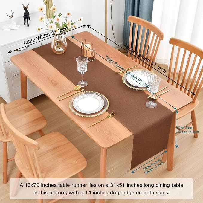 Faux Linen Table Runner Water Resistant 13 x 60 in, Coffee Table Runner - Image 2