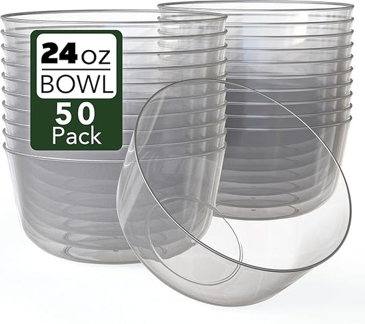 Trendables Plastic Bowls Disposable Bowls 24 Oz Set Of 50 Clear Modern Plastic Serving Bowls Perfect For Parties And Events
