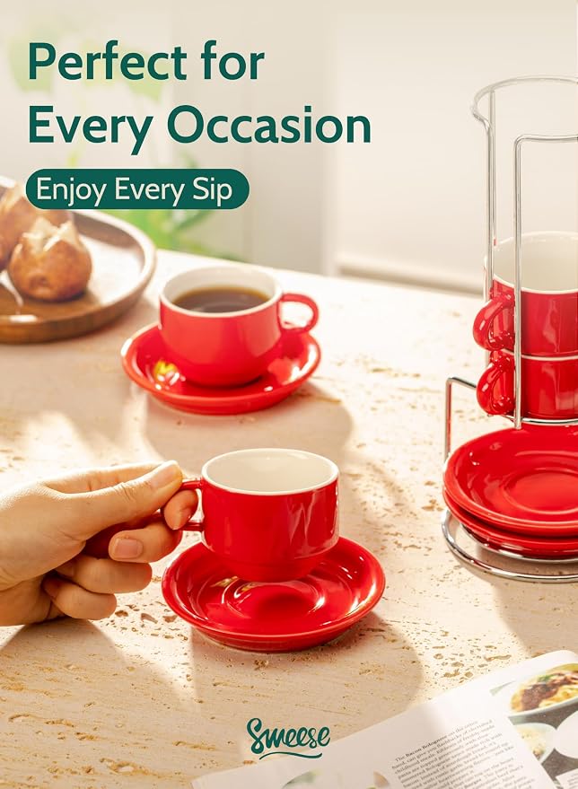 Sweese 2.5 Ounce Porcelain Stackable Espresso Cups - Image 5
