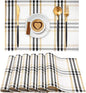 Placemats, Place Mats Set of 6 Washable Wipeable Vinyl Placemats for Kitchen Dining Table Wedding Accent Indoor/Outdoor Durable PVC Table Mats Non Slip (White)