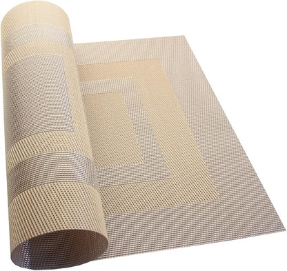 PIGCHCY Placemats Set of 6,Washable Woven Vinyl Kitchen Table Mats Non Slip Durable Placemats,Heat Resistant Placemats for Dining Table (Champagne)