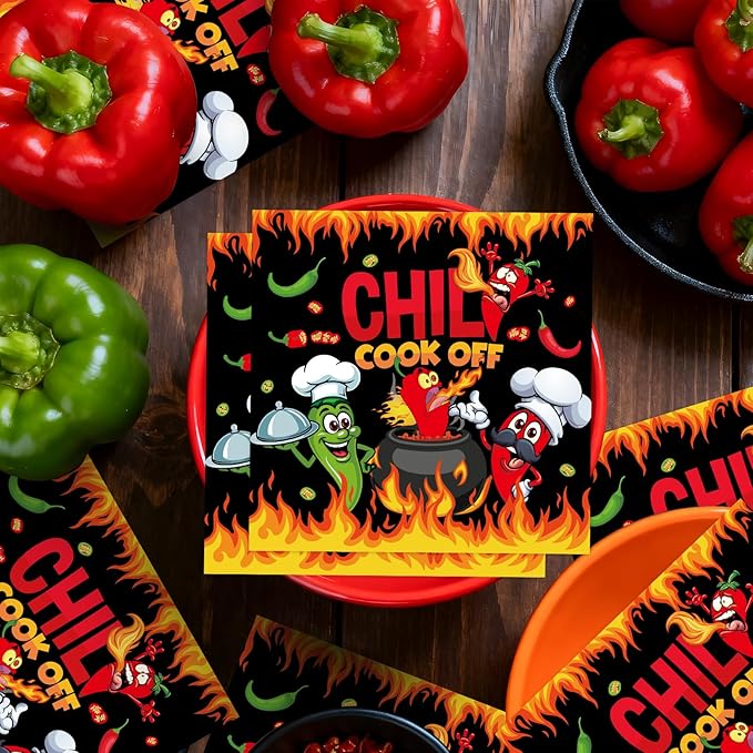 Chili Cook off Decorations - 100PCS Chili Cookoff Napkins Disposable Supplies for Party, Pepper Themed Paper Napkins Tableware Decor, Cook off Contest Tasting Competition Party Decorations