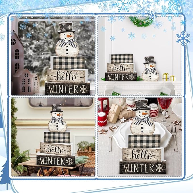 Moucuny 4 Pcs Snowman Christmas Decor Winter Table Decorations Christmas Tiered - Image 4