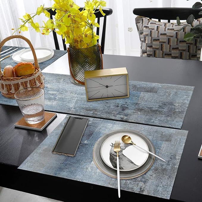 Table Runner and Placemats Set of 6, Vintage Blue Gray Art | Abstract Farmhouse - Image 6