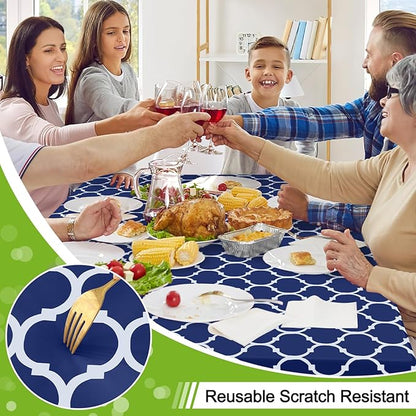 Smiry Square Tablecloth, Waterproof Vinyl Tablecloths with Flannel Backing for Square Tables, Wipeable Spillproof Plastic Tablecloth for Dining, Camping, Indoor and Outdoor (60"x60", Navy)