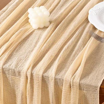 Cheesecloth Table Runner Summer Boho Wedding Shower Party Home Decor | Beige - Image 4