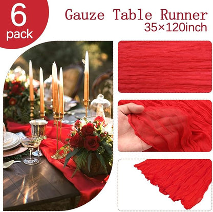6 Pack Red Cheesecloth Table Runner 35 x 120 Inch | Boho Gauze Fabric, Rustic - Image 4