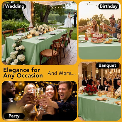 10-Pack Sage Green Tablecloths for Rectangle Tables, 60 x 120 Inches, Stain-Resistant Polyester Fabric for 6 Foot Tables - Washable Table Covers for Weddings, Birthday Parties, Events