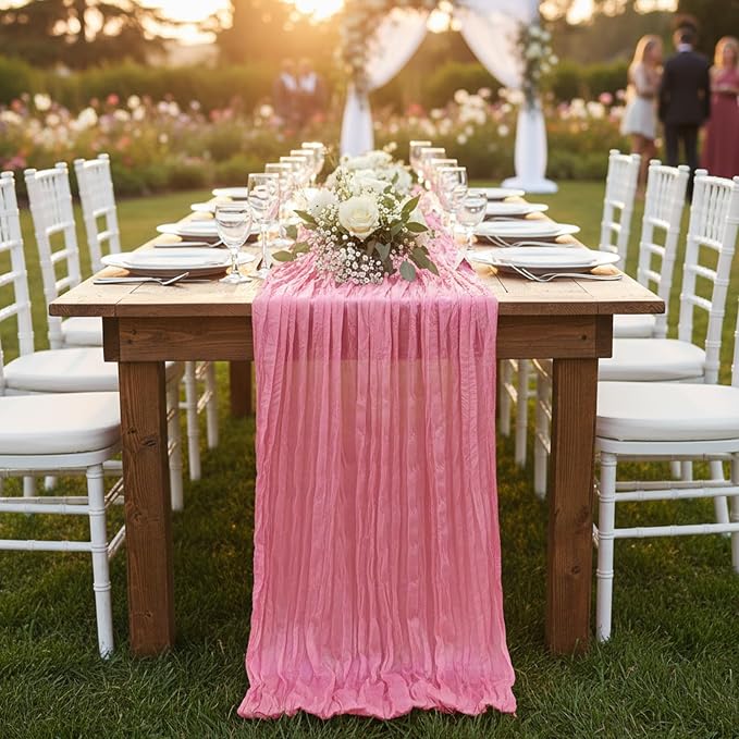 3 Pack Rose Pink Cheesecloth Table Runner 120 Inch Boho Wedding Decor | - Image 8